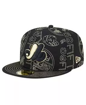 Мужская черная приталенная шляпа Montreal Expos 59FIFTY Day Allover New Era, черный