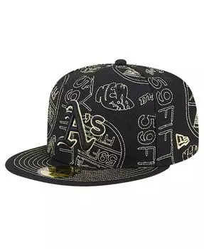 Мужская черная приталенная шляпа Oakland Athletics 59FIFTY Day Allover New Era, черный