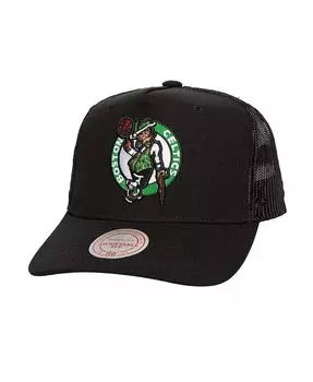 Мужская черная регулируемая кепка Boston Celtics Monogram со сплошным логотипом в сетку Trucker Mitchell & Ness, черный