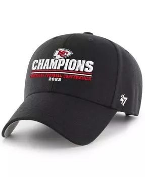 Мужская черная регулируемая кепка Kansas City Chiefs 2022 AFC Champions MVP '47 Brand