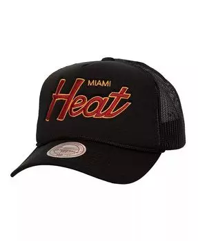 Мужская черная регулируемая кепка Miami Heat Script с боковой нашивкой Trucker Mitchell & Ness, черный