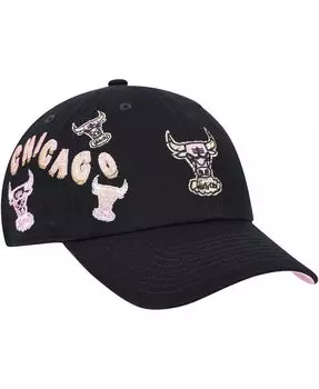 Мужская черная регулируемая шляпа Chicago Bulls Sidewalk Sketch с напуском Mitchell & Ness