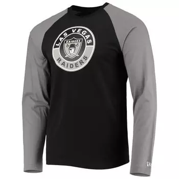 Мужская черная/серая футболка New Era с длинными рукавами Las Vegas Raiders League Raglan Throwback