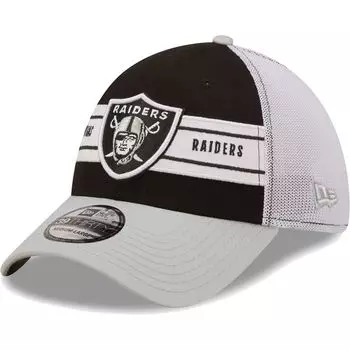 Мужская черная/серая мужская кепка New Era Las Vegas Raiders Team с полосой 39THIRTY Flex Hat