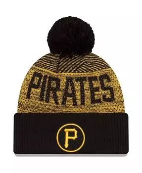 Мужская черная спортивная вязаная шапка Pittsburgh Pirates Authentic Collection с манжетами и помпоном New Era, черный