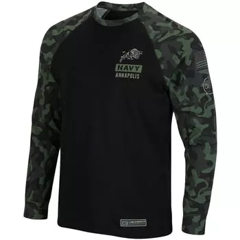 Мужская черная темно-синяя футболка с длинным рукавом гардемарина OHT Military Appreciation Camo реглан Colosseum
