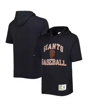 Мужская черная толстовка с капюшоном из выстиранного флиса san francisco giants cooperstown collection с коротким рукавом Mitchell & Ness, черный