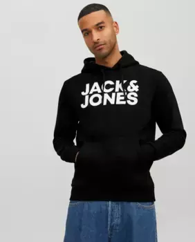 Мужская черная толстовка с капюшоном Jack & Jones, черный