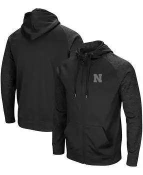 Мужская черная толстовка с капюшоном nebraska huskers blackout 3.0 tonal raglan с молнией во всю длину Colosseum, черный