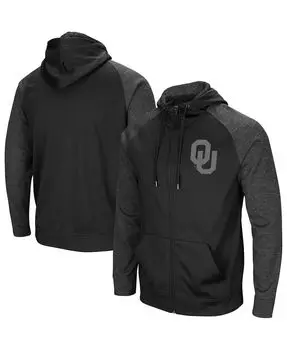 Мужская черная толстовка с капюшоном oklahoma sooners blackout 3.0 tonal raglan с молнией во всю длину Colosseum, черный