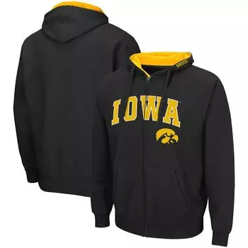 Мужская черная толстовка с молнией во всю длину Iowa Hawkeyes Arch & Logo 3.0 Colosseum