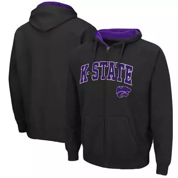 Мужская черная толстовка с молнией во всю длину Kansas State Wildcats Arch & Logo 3.0 Colosseum