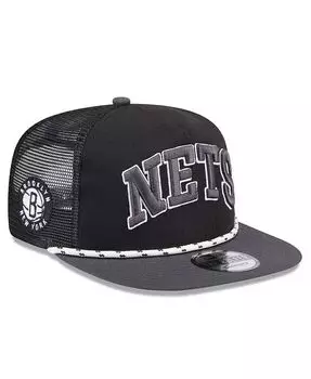 Мужская черная/угольная кепка Brooklyn Nets Throwback Team Arch Golfer Snapback New Era, черный