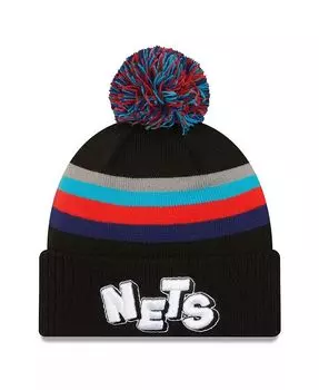 Мужская черная вязаная шапка Brooklyn Nets 2023/24 City Edition с манжетами и помпоном New Era, черный