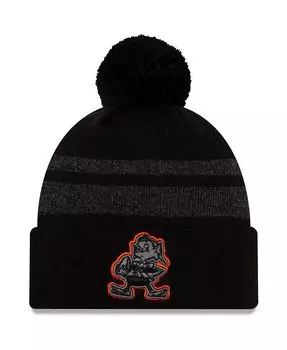 Мужская черная вязаная шапка Cleveland Browns Dispatch с манжетами и помпоном New Era, черный
