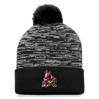 Мужская черная вязаная шапка Fanatics Arizona Coyotes Defender с манжетами и помпоном