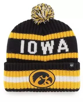 Мужская черная вязаная шапка Iowa Hawkeyes Bering с манжетами и помпоном '47 Brand
