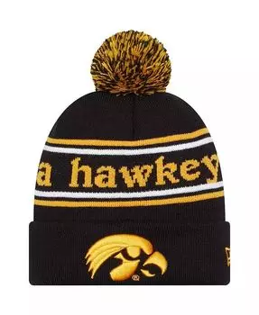 Мужская черная вязаная шапка Iowa Hawkeyes Marquee с манжетами и помпоном New Era, черный