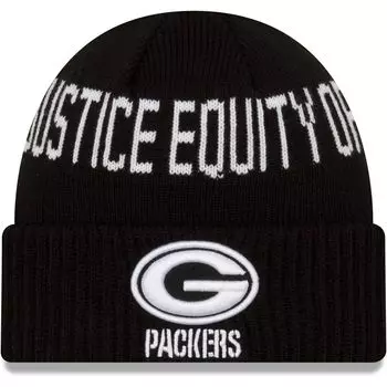 Мужская черная вязаная шапка New Era Green Bay Packers Team Social Justice с манжетами
