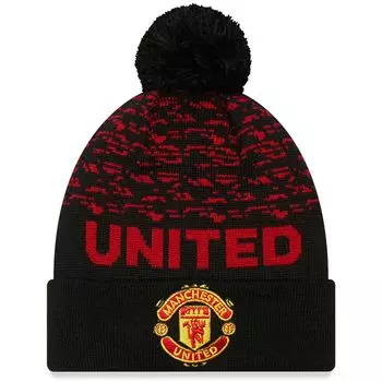 Мужская черная вязаная шапка New Era Manchester United с манжетами и помпоном