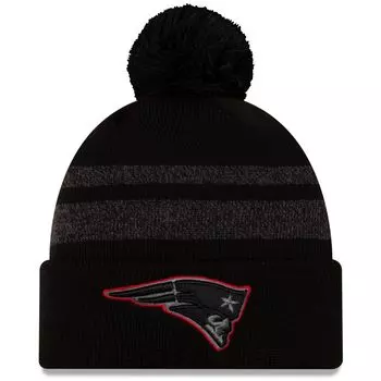 Мужская черная вязаная шапка New Era New England Patriots с манжетами и помпоном