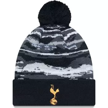 Мужская черная вязаная шапка New Era Tottenham Hotspur Wave со сплошным принтом, манжетами и помпоном