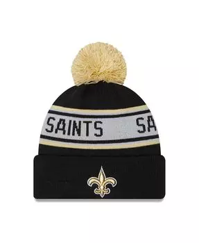 Мужская черная вязаная шапка New Orleans Saints с манжетами и помпоном New Era