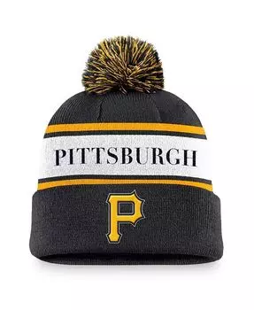 Мужская черная вязаная шапка Pittsburgh Pirates Team в полоску с козырьком и помпоном Nike, черный