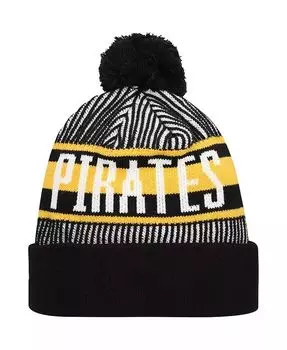 Мужская черная вязаная шапка Pittsburgh Pirates в полоску с манжетами и помпоном New Era, черный