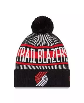 Мужская черная вязаная шапка Portland Trail Blazers в полоску с манжетами и помпоном New Era, черный