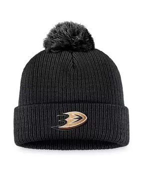 Мужская черная вязаная шапка с логотипом Anaheim Ducks Core Primary, манжетами и помпоном Fanatics