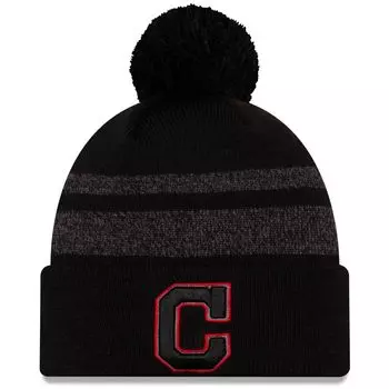 Мужская черная вязаная шапка с манжетами и помпоном New Era Cleveland Indians Dispatch