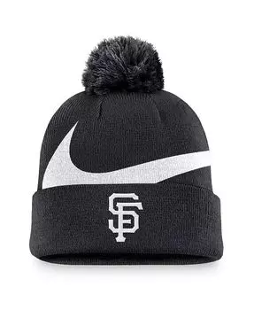 Мужская черная вязаная шапка San Francisco Giants с козырьком и манжетами и помпоном Nike, черный