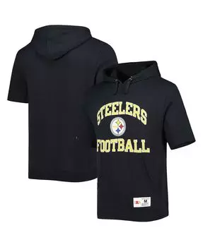 Мужская черная выстиранная толстовка с коротким рукавом pittsburgh steelers с капюшоном Mitchell & Ness, черный