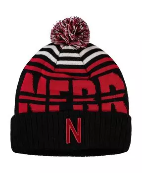 Мужская черно-алая вязаная шапка Nebraska Huskers с манжетами и помпоном Top of the World