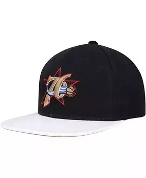 Мужская черно-белая бейсболка Philadelphia 76ers Hardwood Classics Wear Away Visor Snapback Mitchell & Ness, черный