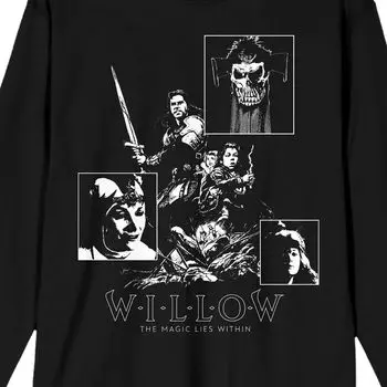 Мужская черно-белая футболка с длинными рукавами и коллажем Willow Licensed Character