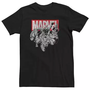 Мужская черно-белая футболка с изображением Мстителей Marvel в стиле ретро и экшн-позами Licensed Character