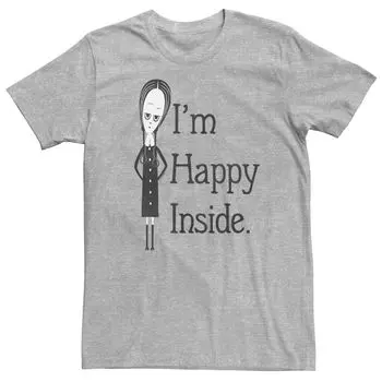 Мужская черно-белая футболка The Addams Family Wednesday I'm Happy Inside Licensed Character