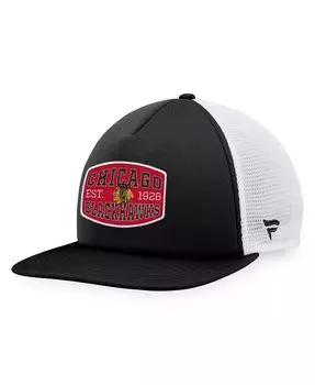 Мужская черно-белая кепка Chicago Blackhawks из пенопласта с нашивкой спереди Trucker Snapback Fanatics, черный