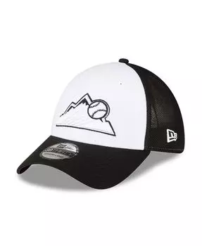 Мужская черно-белая кепка Colorado Rockies 2023 для тренировки мяча на поле 39THIRTY Flex Hat New Era