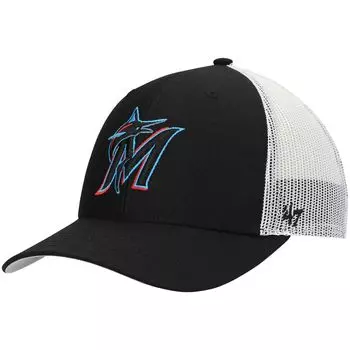 Мужская черно-белая кепка с логотипом Miami Marlins '47 Primary Trucker Snapback 47 Brand