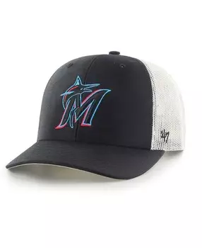 Мужская черно-белая кепка с логотипом Miami Marlins Primary Snapback Trucker Snapback '47 Brand
