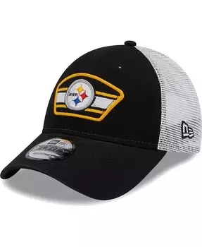 Мужская черно-белая кепка с логотипом Pittsburgh Steelers Trucker 9FORTY Snapback New Era, черный