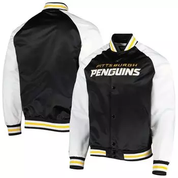Мужская черно-белая мужская куртка Mitchell & Ness Pittsburgh Penguins Primetime из атласа с длинными кнопками и регланом
