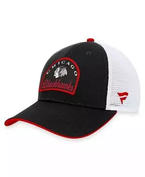 Мужская черно-белая регулируемая кепка Chicago Blackhawks Fundamental Fanatics, черный