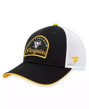Мужская черно-белая регулируемая кепка Pittsburgh Penguins Fundamental Fanatics, черный