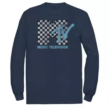 Мужская черно-белая синяя футболка в клетку с логотипом MTV TV Licensed Character
