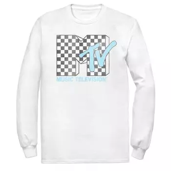 Мужская черно-белая синяя футболка в клетку с логотипом MTV TV Licensed Character