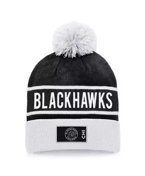Мужская черно-белая вязаная шапка с манжетами и помпоном Chicago Blackhawks Authentic Pro Alternate Logo Fanatics, черный
